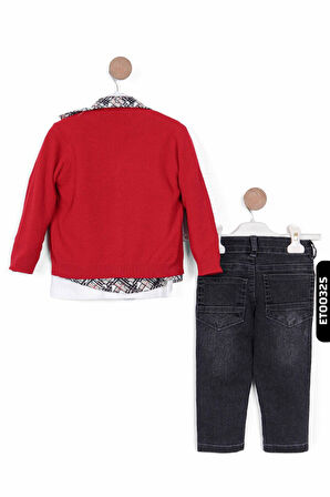 Yünlü Düğmeli Ceketli Asterli gömlekli 4lu Erkek Çocuk Alt Üst Takım 1-5 Yaş 1432