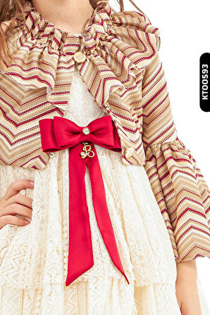 Fırfırlı Bohçalı Bolean Kollu Düğmeli Kız Çocuk Elbise 3-7 Yaş 2810