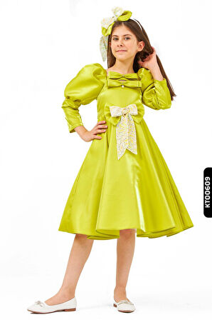 Bohçalı Balon Kollu 2li Kız Çocuk Elbise 6-14 Yaş 6567