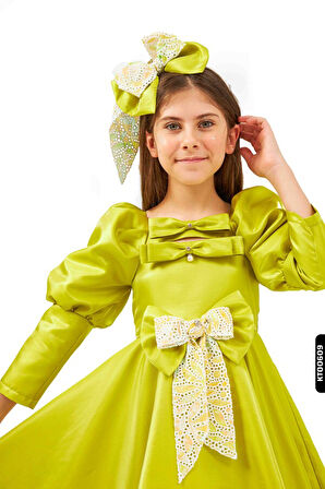 Bohçalı Balon Kollu 2li Kız Çocuk Elbise 6-14 Yaş 6567