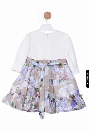 Büzgülü Kollu Bohçalı Çiçekli Frıfırlı Kız Çocuk Elbise 2-6 Yaş 10039