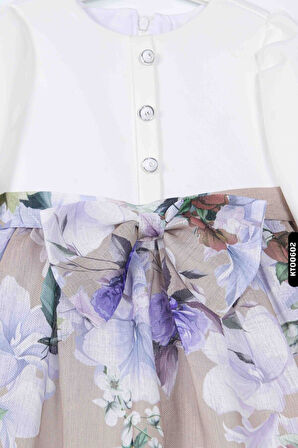 Büzgülü Kollu Bohçalı Çiçekli Frıfırlı Kız Çocuk Elbise 2-6 Yaş 10039