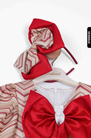 Balon Kollu Prenses Kalıplı Şevron Desenli Şapkalı Kız Çocuk Elbise 4-12 Yaş 6504