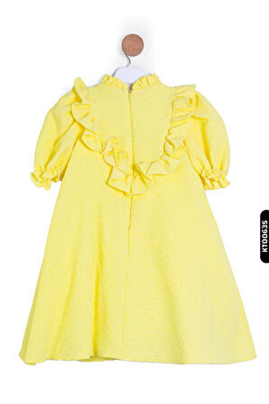 Bohçalı Büzgü Kollu Fular Yakalı Merserizeli Kız Çocuk Elbise 4-12 Yaş 6636