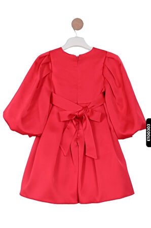 Bohçalı Büzgülü Kollu Katlanmış 2li Kız Çocuk Elbise 4-12 Yaş 6653