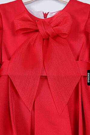 Bohçalı Büzgülü Kollu Katlanmış 2li Kız Çocuk Elbise 4-12 Yaş 6653