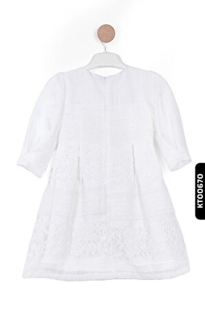 Bohçalı O Yakalı Fermuarlı Katlanmış Kollu Ajurlu Kız Çocuk Elbise 2-6 Yaş 10036