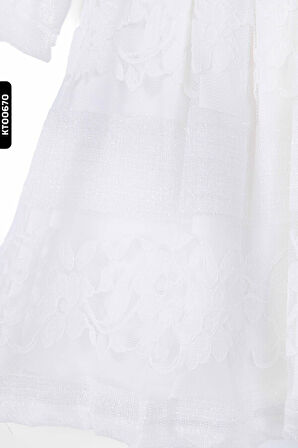 Bohçalı O Yakalı Fermuarlı Katlanmış Kollu Ajurlu Kız Çocuk Elbise 2-6 Yaş 10036