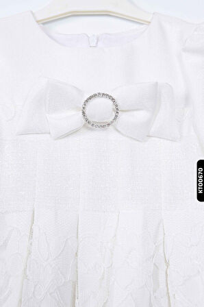 Bohçalı O Yakalı Fermuarlı Katlanmış Kollu Ajurlu Kız Çocuk Elbise 2-6 Yaş 10036