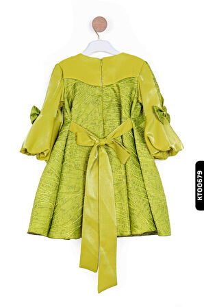 Bohçalı O Yakalı Büzgü Kollu Katlanmış Kız Çocuk Elbise 3-10 Yaş 923