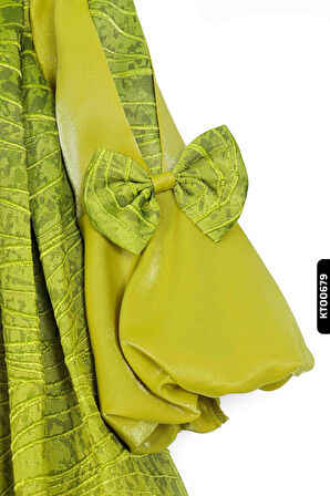 Bohçalı O Yakalı Büzgü Kollu Katlanmış Kız Çocuk Elbise 3-10 Yaş 923