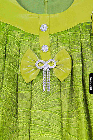 Bohçalı O Yakalı Büzgü Kollu Katlanmış Kız Çocuk Elbise 3-10 Yaş 923