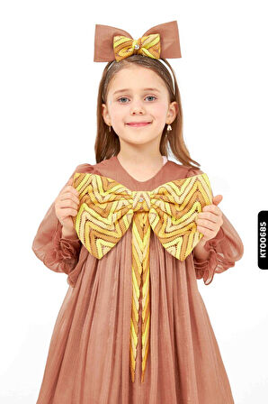 Bohçalı Mendil İspanyollu Kollu A-line Kız Çocuk Elbise 4-12 Yaş 6634