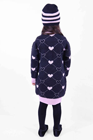 Kız Çocuk Şapkalı Çoraplı Kalıp Desenli Yuvarlak Yakalı Yünlü Elbise 3-7 Yaş 2316