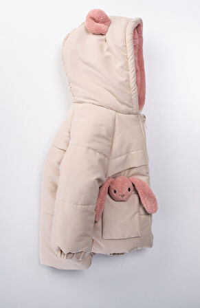 Su Ve Rüzgar Geçiemez Kapüşonlu Şişme Peluş Kışlık Kız Çocuk Mont 2-6 Yaş 50327