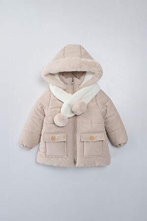 Su Ve Rüzgar Geçiemez Kapüşonlu Şişme Peluş Kışlık Kız Çocuk Mont 2-6 Yaş 50328