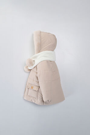 Su Ve Rüzgar Geçiemez Kapüşonlu Şişme Peluş Kışlık Kız Çocuk Mont 2-6 Yaş 50328