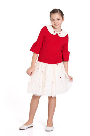 Kız Çocuk Kısa Kol Elbise 3-12 Yaş 3955-1