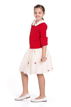 Kız Çocuk Kısa Kol Elbise 3-12 Yaş 3955-1