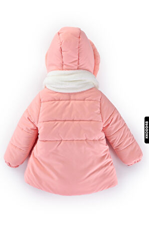 Su Ve Rüzgar Geçiemez Kapüşonlu Şişme Peluş Kışlık Kız Çocuk Mont 2-6 Yaş 50328