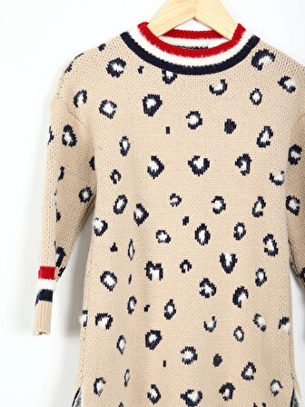 Kız Çocuk Yuvarlak Yakalı Yan Yırtmaçlı Elbise + Hediye 3-7 Yaş 2228