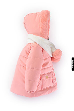 Su Ve Rüzgar Geçiemez Kapüşonlu Şişme Peluş Kışlık Kız Çocuk Mont 2-6 Yaş 50328