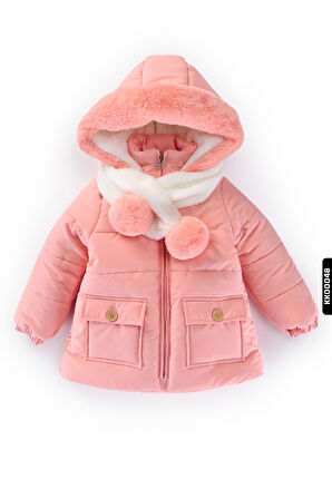 Su Ve Rüzgar Geçiemez Kapüşonlu Şişme Peluş Kışlık Kız Çocuk Mont 2-6 Yaş 50328