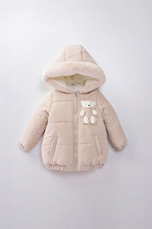 Su Ve Rüzgar Geçiemez Kapüşonlu Şişme Peluş Kışlık Kız Çocuk Mont 2-6 Yaş 50326