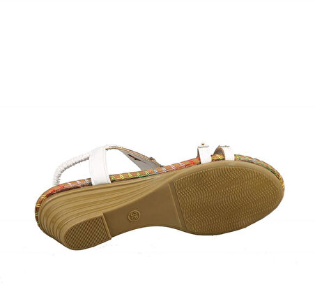 Guja 25y151-6 Kadın Taşlı Dolgu Topuklu Lastikli Comfort Sandalet Beyaz