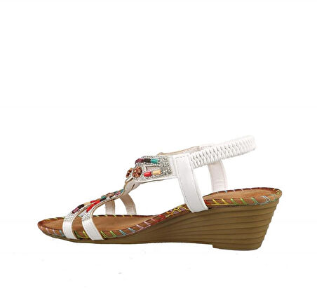 Guja 25y151-6 Kadın Taşlı Dolgu Topuklu Lastikli Comfort Sandalet Beyaz