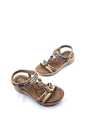 GUJA 25Y154-4 KADIN KALIN TABAN TAŞLI SANDALET BEJ