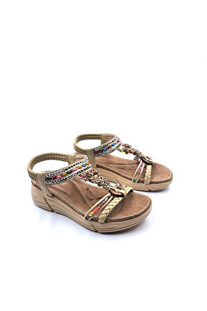 GUJA 25Y154-4 KADIN KALIN TABAN TAŞLI SANDALET BEJ