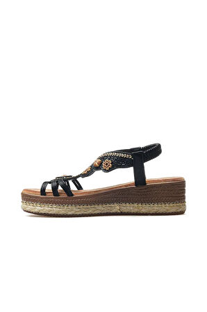 GUJA 25Y171-1 KADIN TAŞLI HASIR ÖRGÜLÜ SANDALET SİYAH