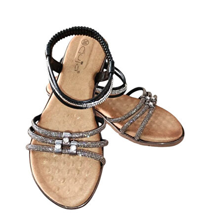 Guja 25y174 Kadın Taşlı Düz Taban Abiye Sandalet Siyah