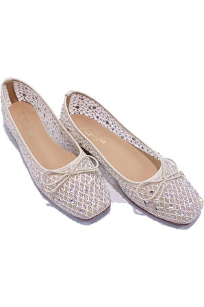 GUJA 25Y179 KADIN TAŞLI TÜL BABET AYAKKABI BEJ