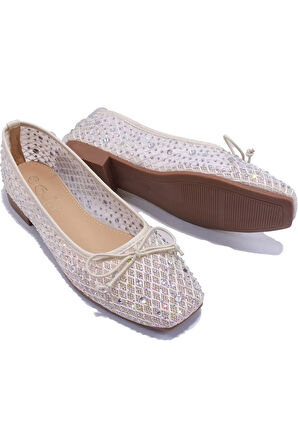 GUJA 25Y179 KADIN TAŞLI TÜL BABET AYAKKABI BEJ