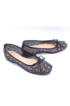 GUJA 25Y179 KADIN TAŞLI TÜL BABET AYAKKABI SİYAH