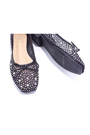 GUJA 25Y179 KADIN TAŞLI TÜL BABET AYAKKABI SİYAH