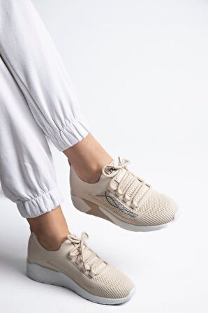 Guja 25y301 Kadın Taşlı Casual Sneaker Ayakkabı Bej