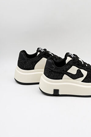 Guja Kadın Kalın Taban Taş Detaylı Bağcıklı Günlük Spor Ayakkabı GJ360 - Siyah - 36