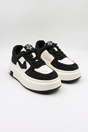 Guja Kadın Kalın Taban Taş Detaylı Bağcıklı Günlük Spor Ayakkabı GJ360 - Siyah - 36