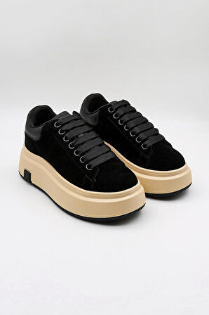 Guja Kadın Kalın Taban Süet Deri Günlük Spor Ayakkabı  GJ361 - Siyah - 36