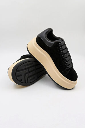 Guja Kadın Kalın Taban Süet Deri Günlük Spor Ayakkabı  GJ361 - Siyah - 36