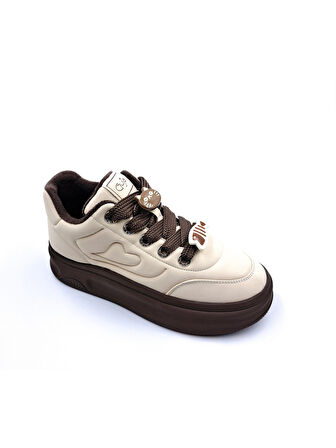 Guja 25k421 Kadın Emoji Süs Detaylı Kalın Taban Sneaker Ayakkabı Bej - Kahve
