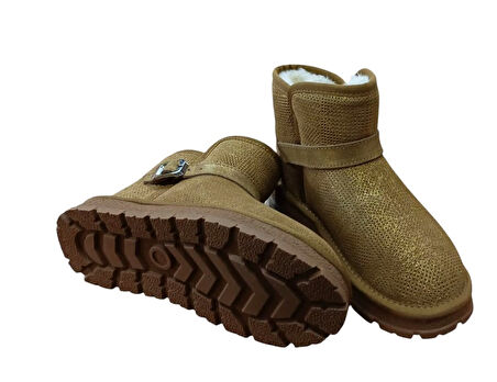 Guja 25k432 Kadın Simli Toka Detaylı Slim - On Peluşlu Bot Camel