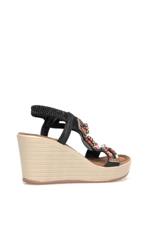 Guja 26y155 Kadın Taşlı Dolgu Topuklu Lastikli Comfort Sandalet Siyah