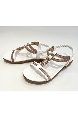 Guja 26y240-10 Kadın Taşlı Düz Taban Günlük Comfort Sandalet Beyaz