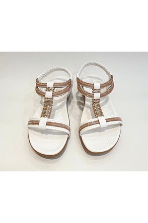 Guja 26y240-10 Kadın Taşlı Düz Taban Günlük Comfort Sandalet Beyaz