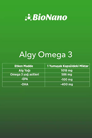 Algy Omega 3 Yüksek DHA | Epa | Alg Kaynaklı Bitkisel Vegan Omega 3