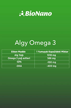 Algy Omega 3 Yüksek DHA | Epa | Alg Kaynaklı Bitkisel Vegan Omega 3